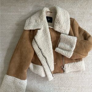 7 For All Mankind Camel and Cream Teddy Jacket